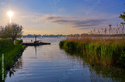 Views along the Kralingse Plas lake at sunset in Rotterdam, the Netherlands. photo