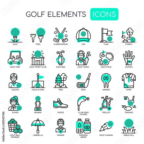 Golf Elements, Thin Line and Pixel Perfect Icons