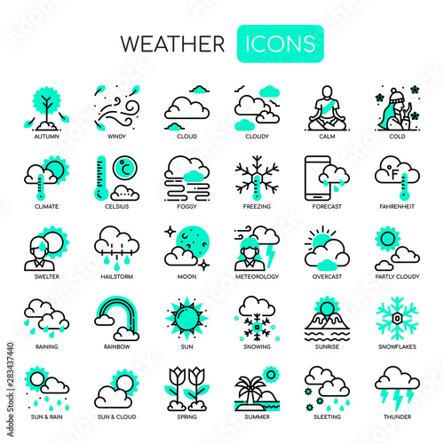 Weather , Thin Line and Pixel Perfect Icons