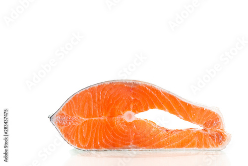 Fresh raw salmon fish steak  on white