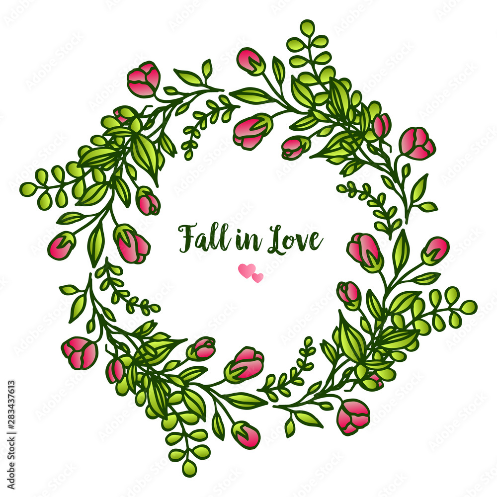 Ornate of card fall in love, with seamless art of leaf floral frames. Vector