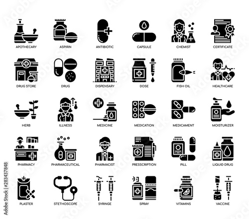 Pharmacy Elements , Glyph Icons