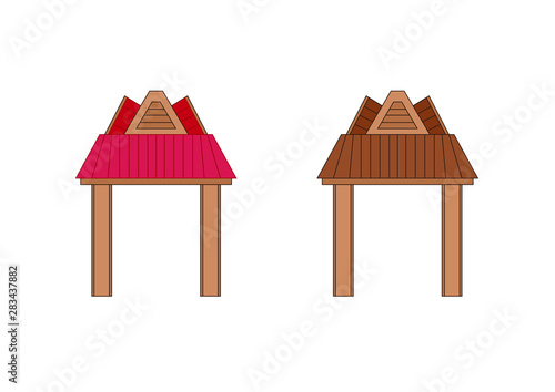 Wooden entrance door design thailand and asia on white background illustration vector