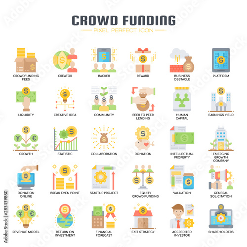 Crowdfunding , Thin Line and Pixel Perfect Icons