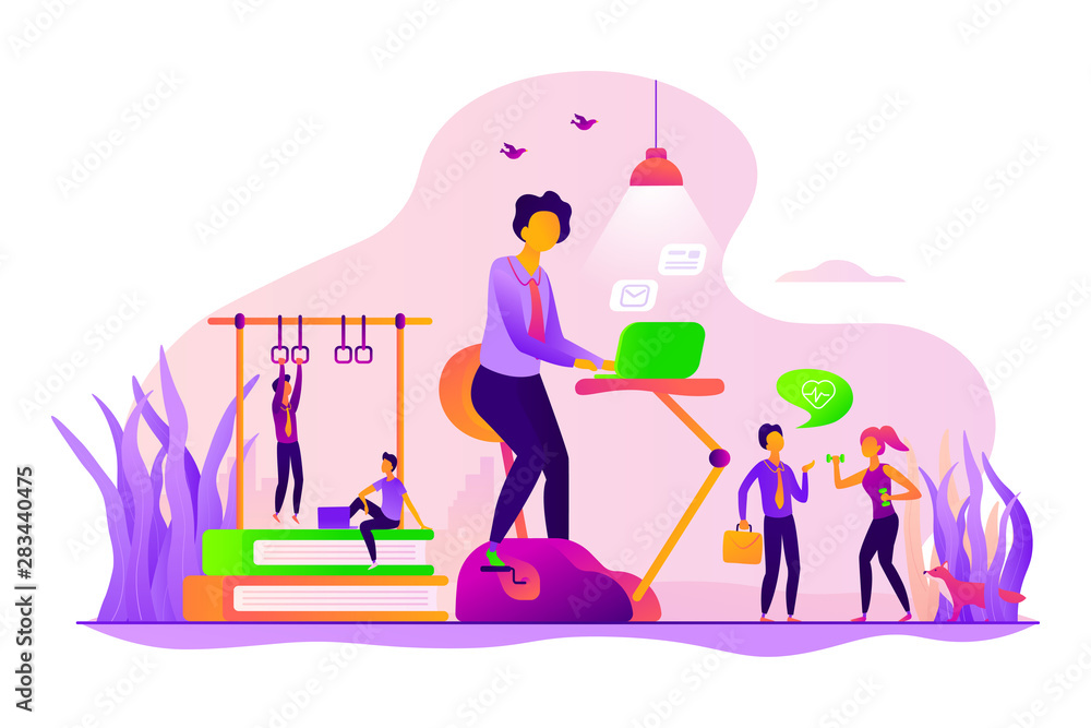 Activity, sporty breaks in company. Work life, health balance. Fitness-focused workspace, health-conscious workspace, modern office concept. Vector isolated concept creative illustration Activity, sporty breaks in company. Work life, health balance. Fitness-focused workspace, health-conscious workspace, modern office concept. Vector isolated concept creative illustration