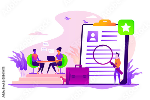 Candidate sourcing, resume research. Applying for position at company. Job interview, employment process, choosing a candidate concept. Vector isolated concept creative illustration