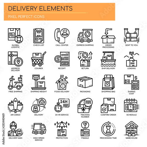 Delivery Elements , Thin Line and Pixel Perfect Icons