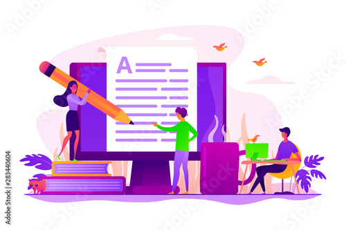 Content creating, articles, text writing and editing remote job. Inbound marketing. Copywriting job, home based copywriter, freelance copywriting concept. Vector isolated concept creative illustration