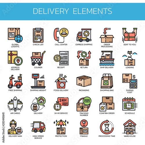 Delivery Elements , Thin Line and Pixel Perfect Icons