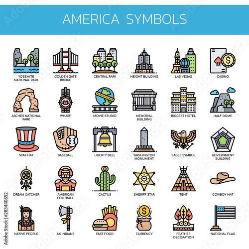 America Symbols , Thin Line and Pixel Perfect Icons