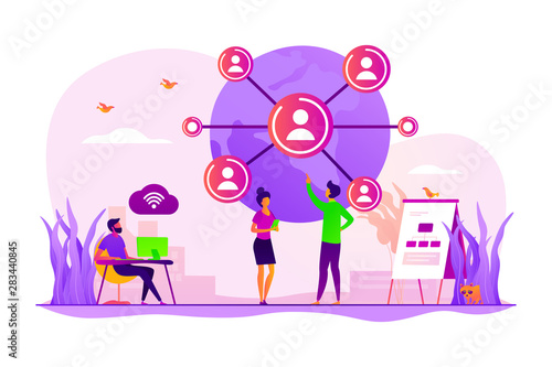 Social media. Distance communication. International business partners. Global network, world device connection, global communication service concept. Vector isolated concept creative illustration