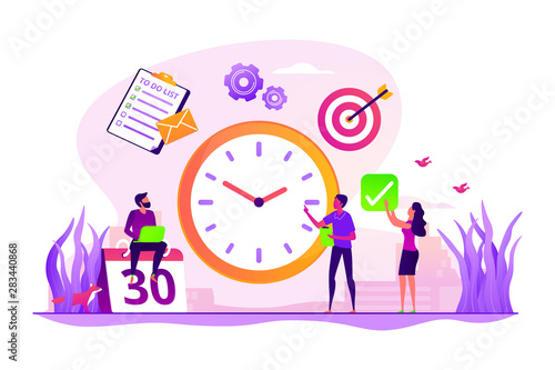 Work schedule, timetable managing. Workflow organization. Effective work scheduling. Time management, effective time spending, time planning concept. Vector isolated concept creative illustration