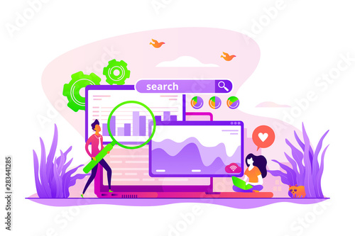 SMM, digital marketing and Internet advertisement. Search engines, online marketing and seo tools, search engines optimization concept. Vector isolated concept creative illustration