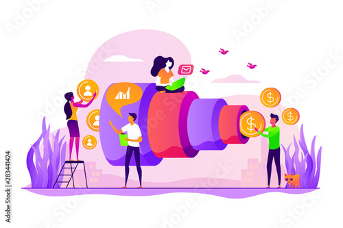 Sales funnel and lead generation. Marketing strategy. Sales pipeline management, representation of sales prospects, customer prospects lifecycle concept. Vector isolated concept creative illustration