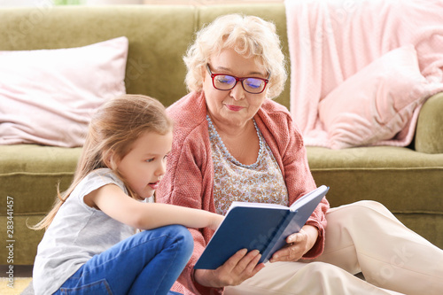 Cute little girl reading bo...