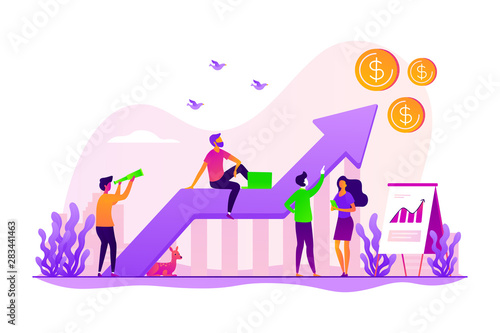 Business strategy, financial analytics. Profit increasing. Sales growth, sales manager, accounting, sales promotion and operations concept. Vector isolated concept creative illustration