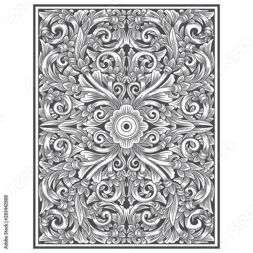 illustration of floral drawing. carved wood concept vector