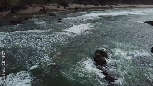Wallpaper Mural Pacific Ocean Waves on Scenic Beach in Oregon, USA West Coast, Cinematic Tilt Up Aerial Torontodigital.ca