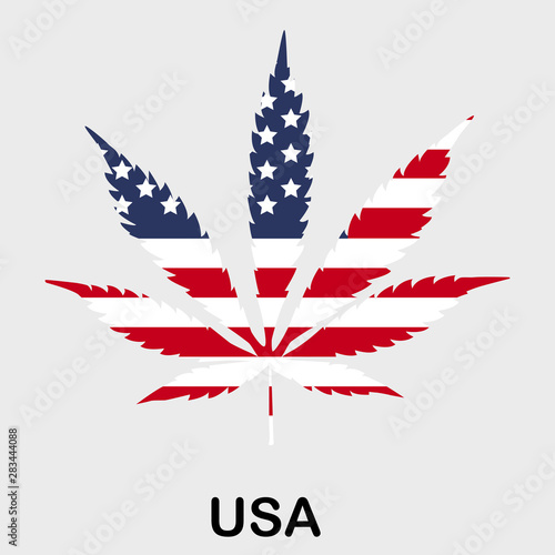 Flag in the form of a cannabis leaf. The concept of legalization of marijuana, cannabis in the USA