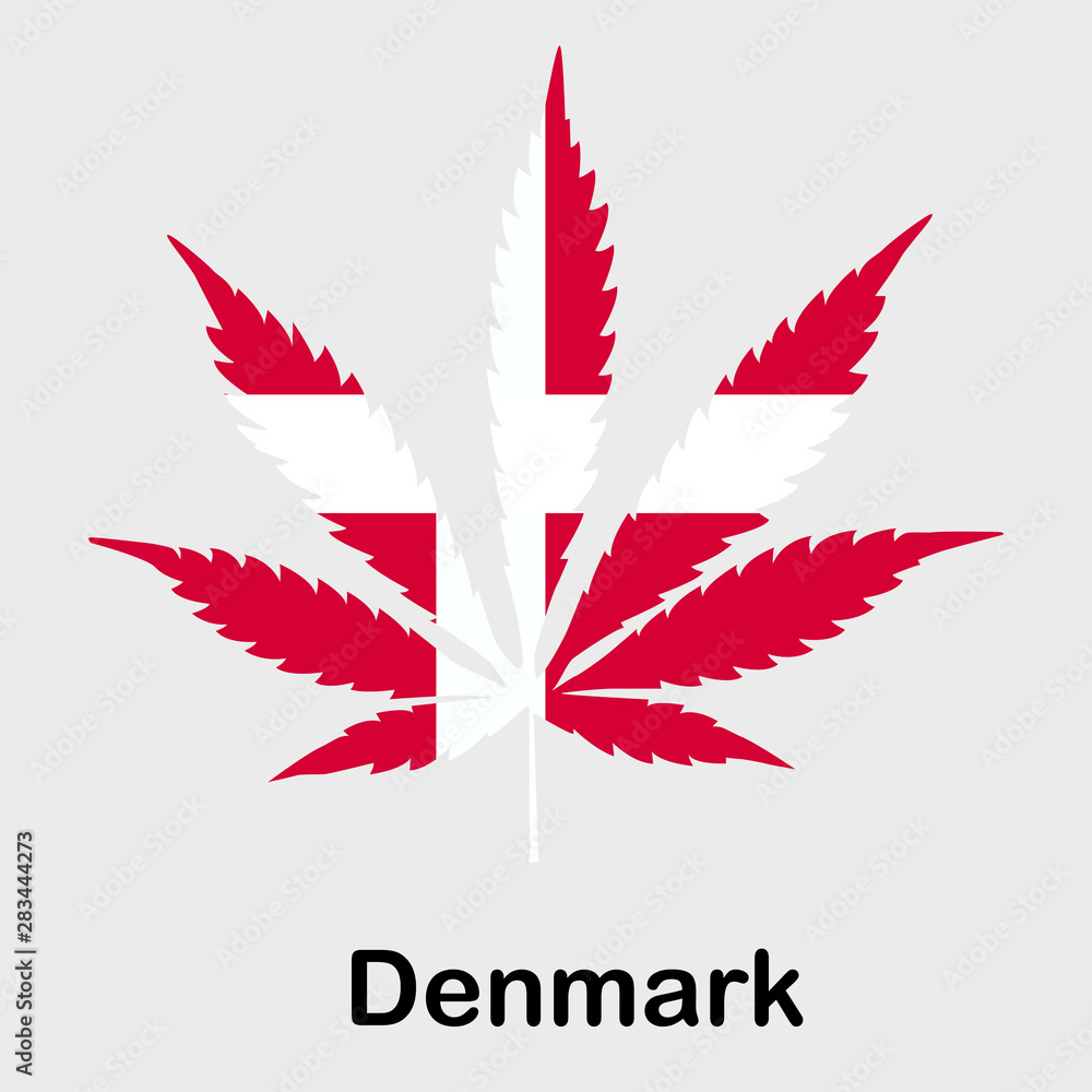 Flag in the form of a cannabis leaf. The concept of the legalization of marijuana, cannabis in Denmark Flag in the form of a cannabis leaf. The concept of the legalization of marijuana, cannabis in Denmark