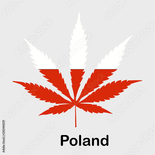 Flag in the form of a cannabis leaf. The concept of legalization of marijuana, cannabis in Poland