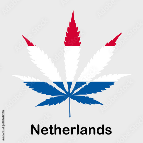 Flag in the form of a cannabis leaf. The concept of legalization of marijuana, cannabis in the Netherlands