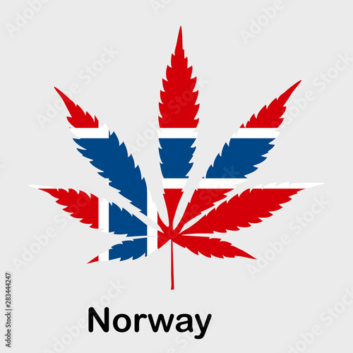 Flag in the form of a cannabis leaf. The concept of legalization of marijuana, cannabis in Norway