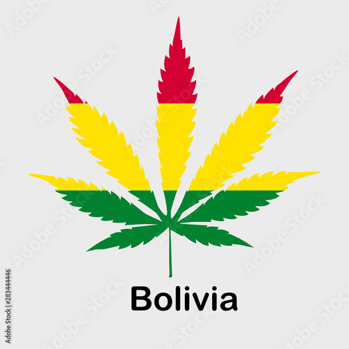Flag in the form of a cannabis leaf. The concept of legalization of marijuana, cannabis in Bolivia