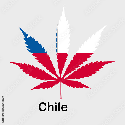 Flag in the form of a cannabis leaf. The concept of legalization of marijuana, hemp in Chile