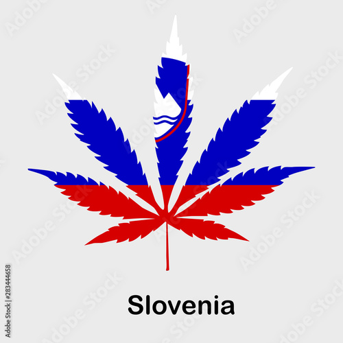 Flag in the form of a cannabis leaf. The concept of legalization of marijuana, cannabis in Slovenia
