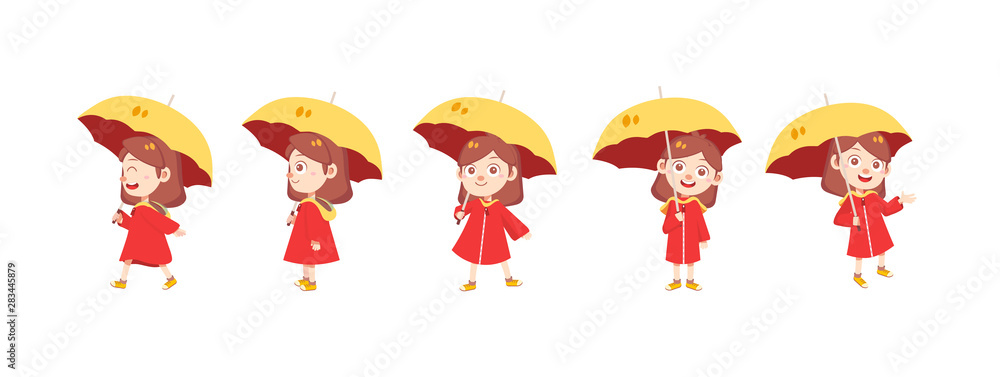 Naklejka premium kids in the rain hood vector isolated character
