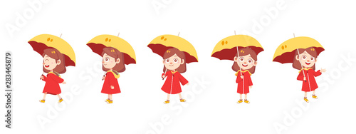 kids in the rain hood vector isolated character