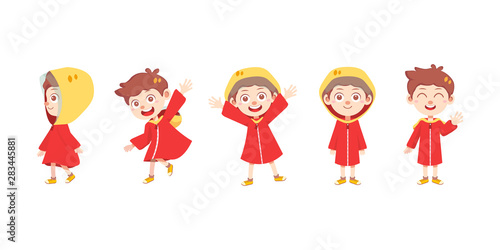 kids in the rain hood vector isolated character