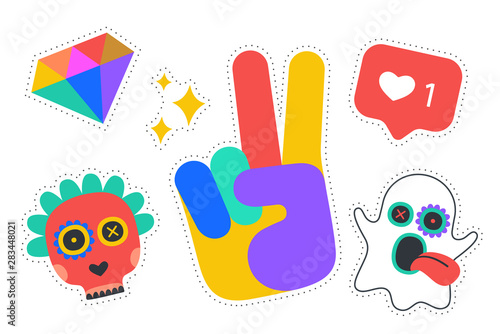 Fun Stickers. Colorful fun stickers. Design cartoon stickers