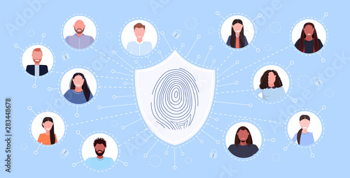 social profiles network biometric fingerprint security data protection access computer technology user identification concept flat horizontal