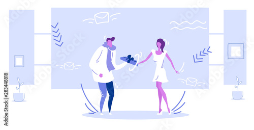 Man giving surprise box present to woman