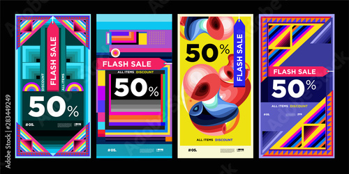 Modern geometric pattern background for digital mobile sale banners. Sale banner for social media design template  Flash sale special offer and discount set.Vector illustration.