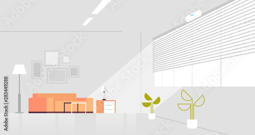 smart speaker voice recognition activated digital assistant smart home concept empty no people modern living room interior design flat horizontal