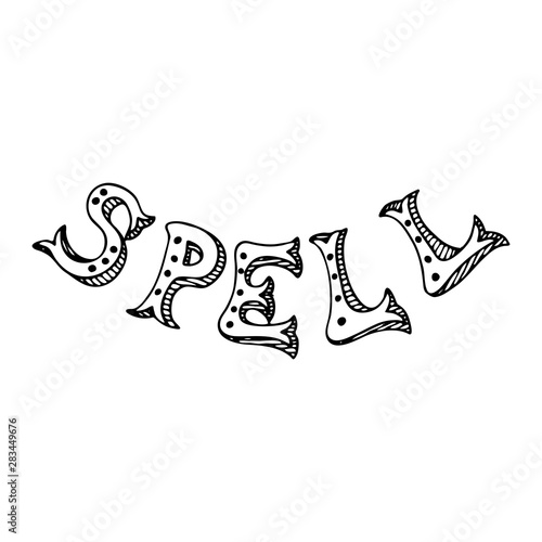 Isolated black and white spell lettering.