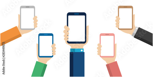 Hand-holding mobile phone flat illustration ( Design space in the smartphone screen ) 