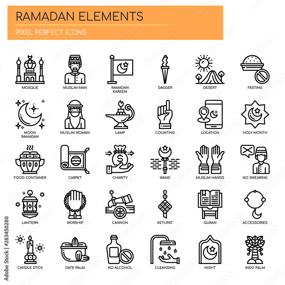 Ramadan Elements , Thin Line and Pixel Perfect Icons Ramadan Elements , Thin Line and Pixel Perfect Icons
