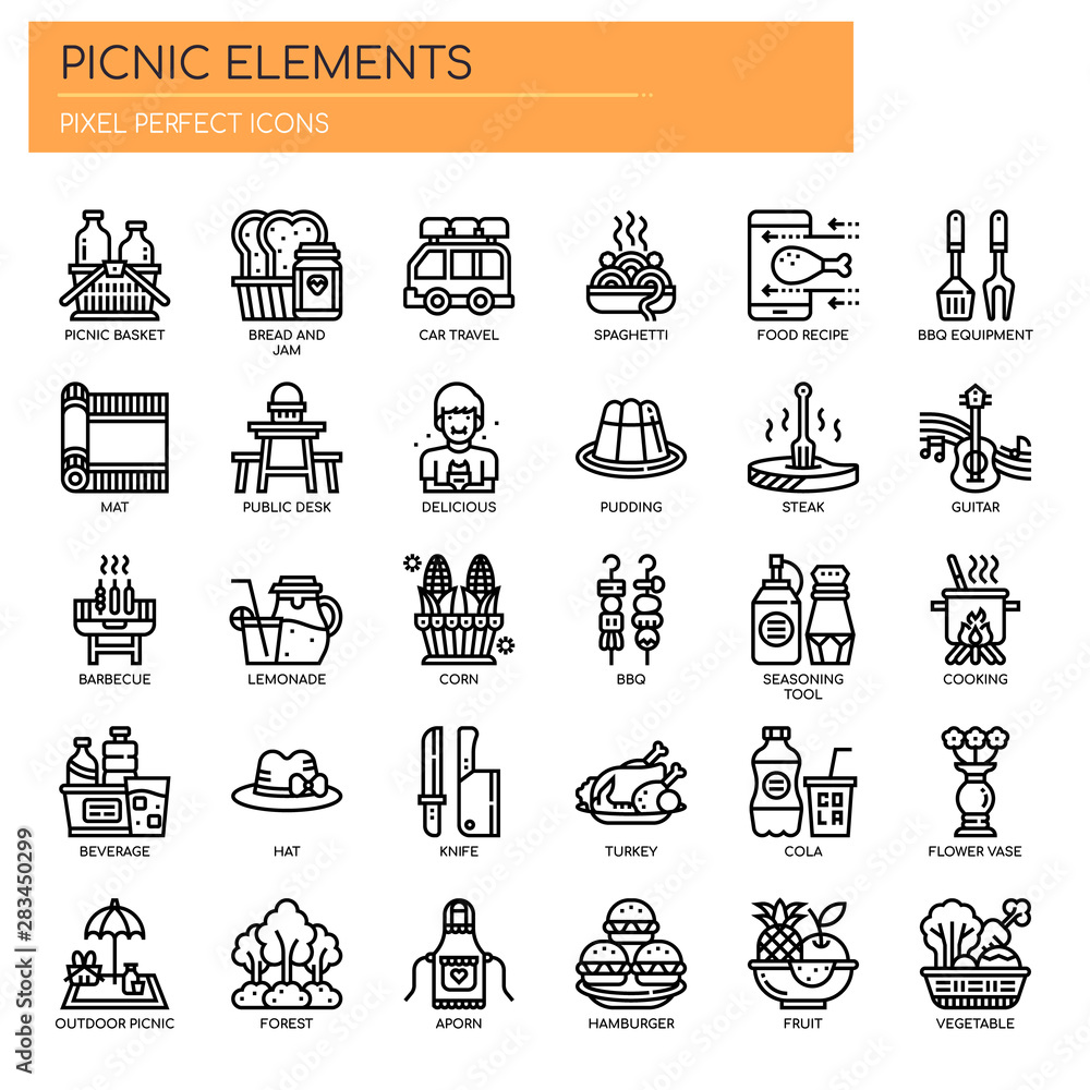 Picnic Elements , Thin Line and Pixel Perfect Icons Picnic Elements , Thin Line and Pixel Perfect Icons