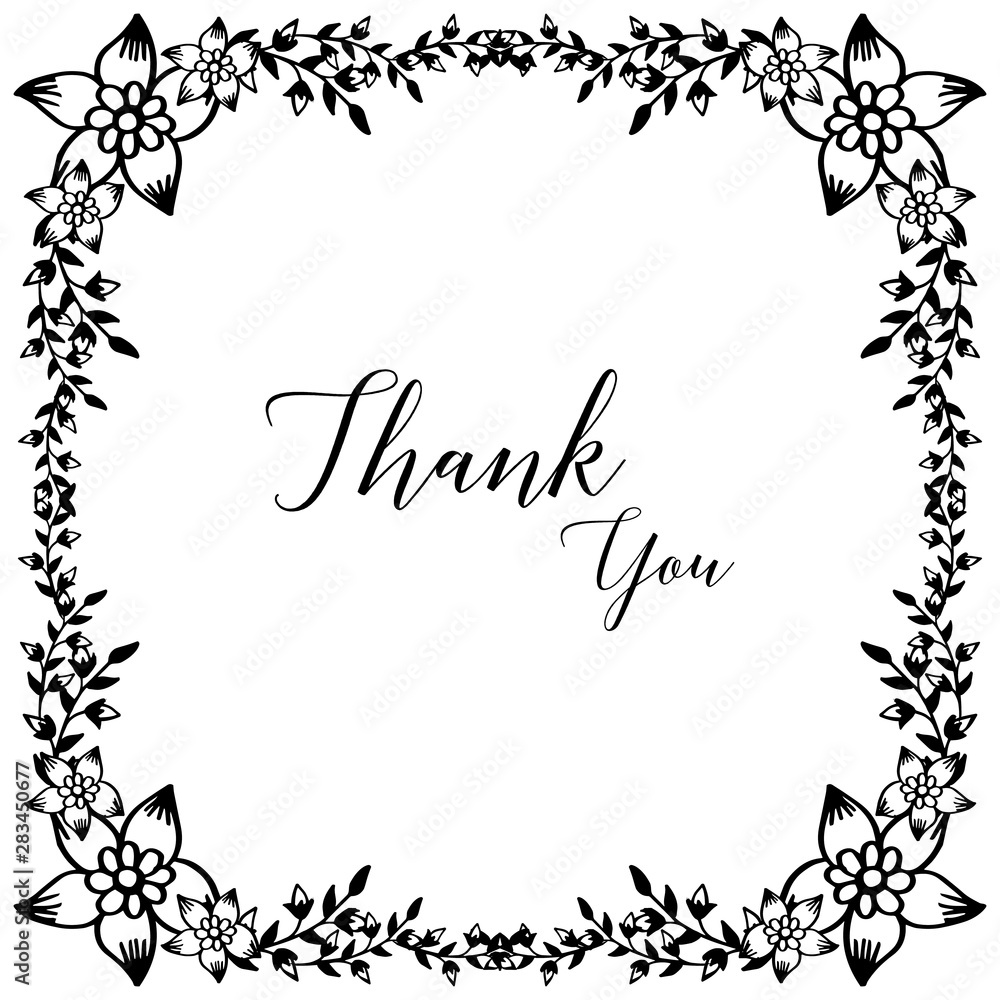Shape of card thank you, design element floral frame, isolated on a white backdrop. Vector