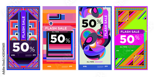 Modern geometric pattern background for digital mobile sale banners. Sale banner for social media design template  Flash sale special offer and discount set.Vector illustration.