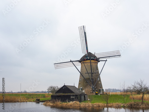 Netherlands rural landscape with windmills