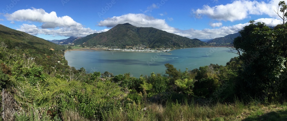 view of Havelock and Mahau Sound from Cullen Point lookout, South Island, New Zealand