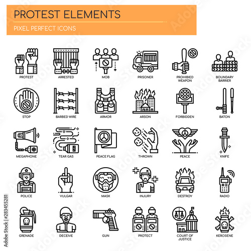 Protest Elements , Thin Line and Pixel Perfect Icons