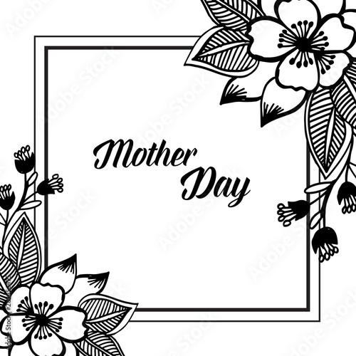 Greeting card mother day, isolated on a white, wallpaper of cute wreath frame. Vector