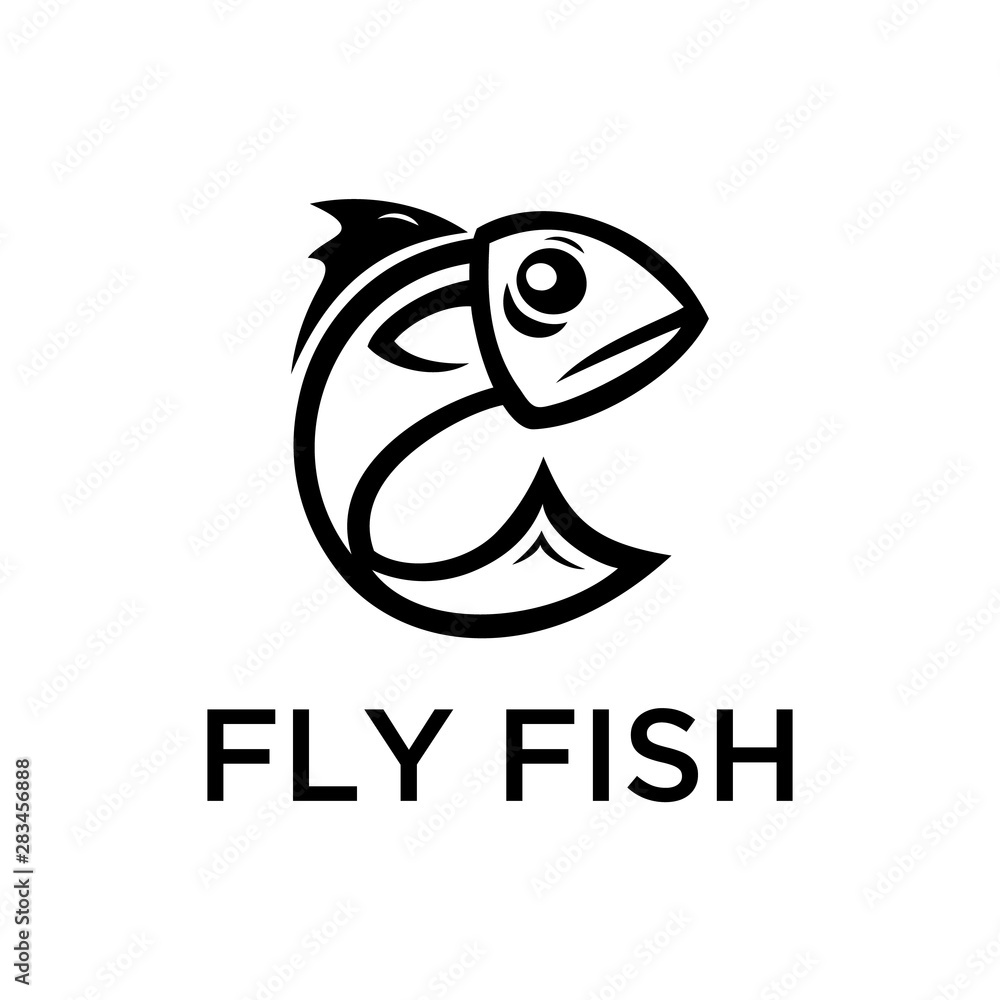 Illustration abstract sea flying fish with a small wing on its back logo  design Stock Vector
