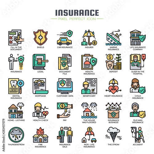 Insurance Elements , Thin Line and Pixel Perfect Icons